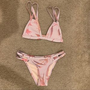 Pink Floral / Palm Leaf Swim Suit